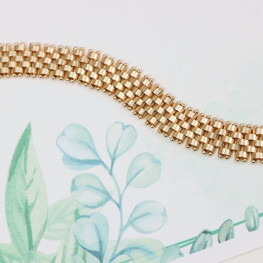 "Elegant Rose Gold Wide Chain Bracelet with Beaded Edge Design, XPBL0866 - Picture 2 of 12